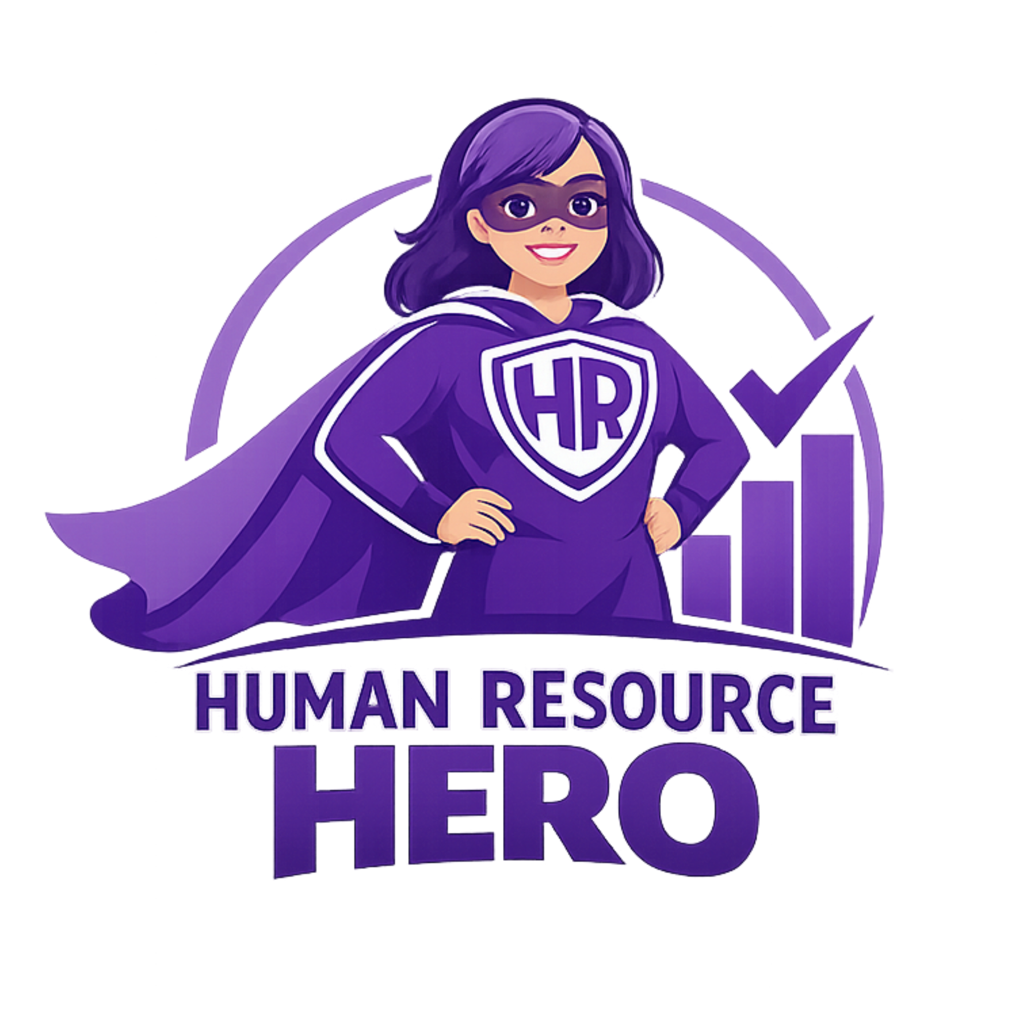 Human Resource Hero, illustrated HR superhero beside a rising chart